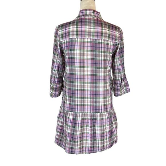 GAP purple plaid 3/4 sleeve button down shirt dress, size xs - Picture 2 of 7